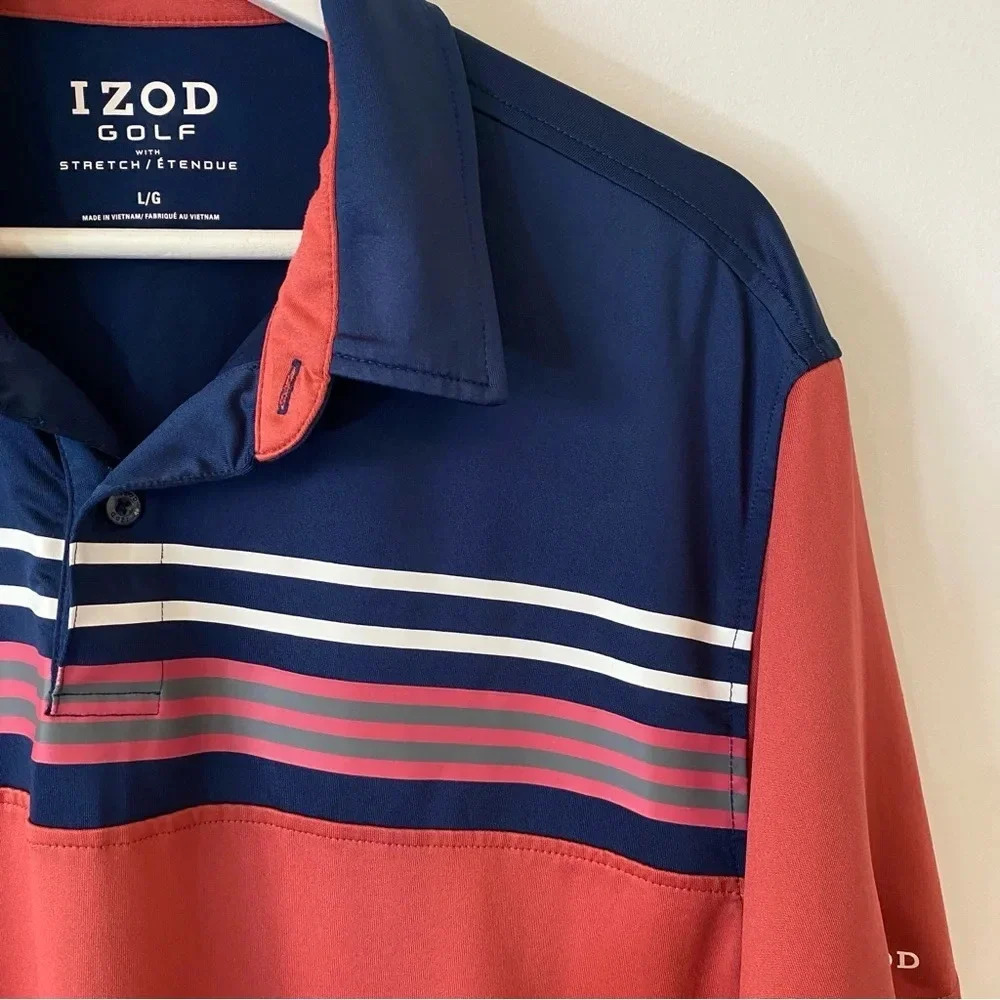 IZOD Men's Golf Polo in Salmon and Navy Size L - Short Sleeve with stretch - Picture 8 of 16